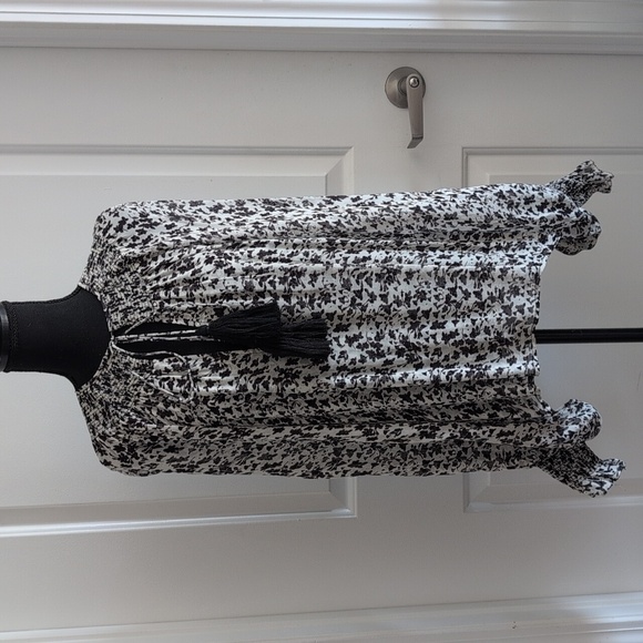 Karina Grimaldi Silk Oversized Balloon Sleeve Floral Print Top Black Ivory M - Picture 10 of 14